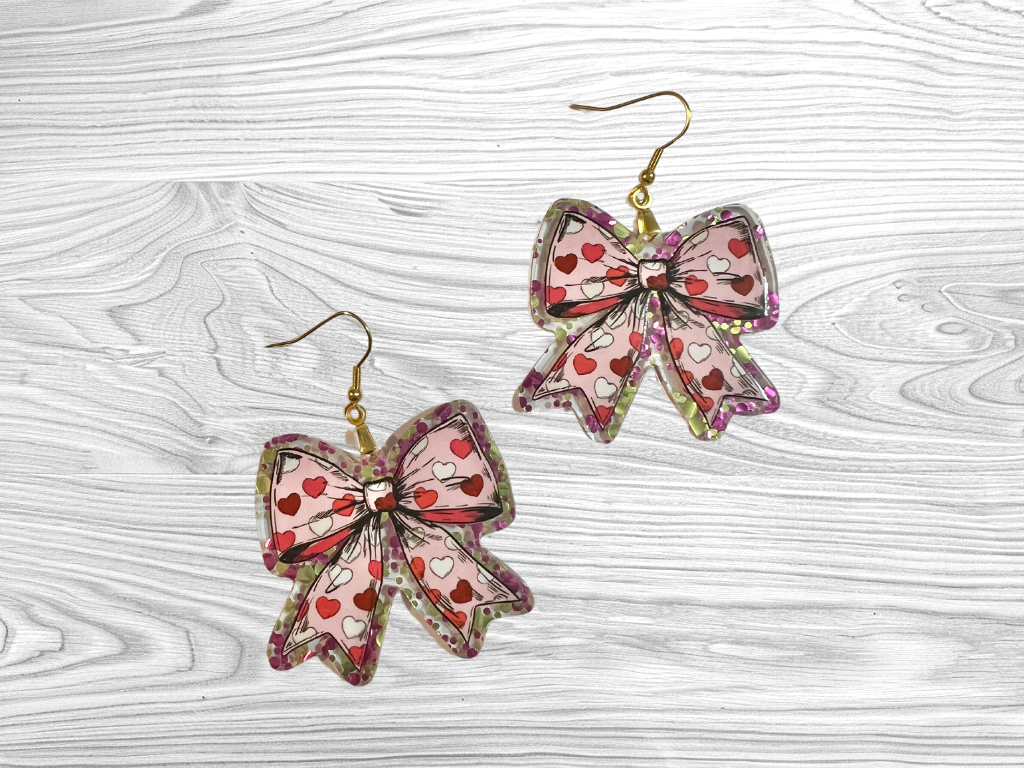 Heart Coquette Bow Earrings