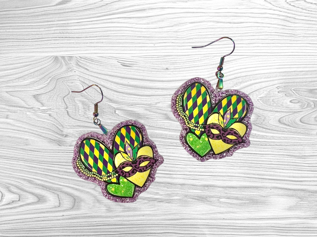 Mardi Gras Hearts Earrings