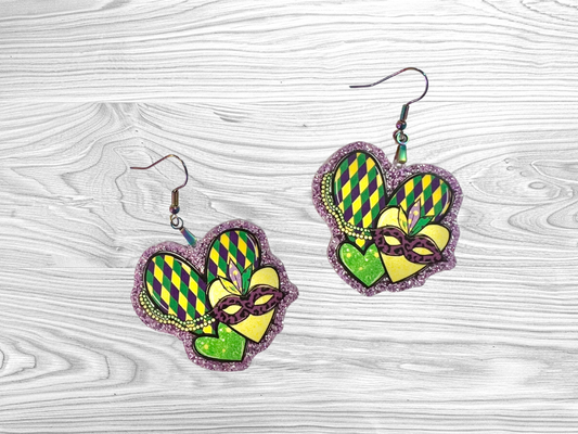 Mardi Gras Hearts Earrings