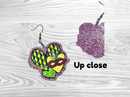 Mardi Gras Hearts Earrings