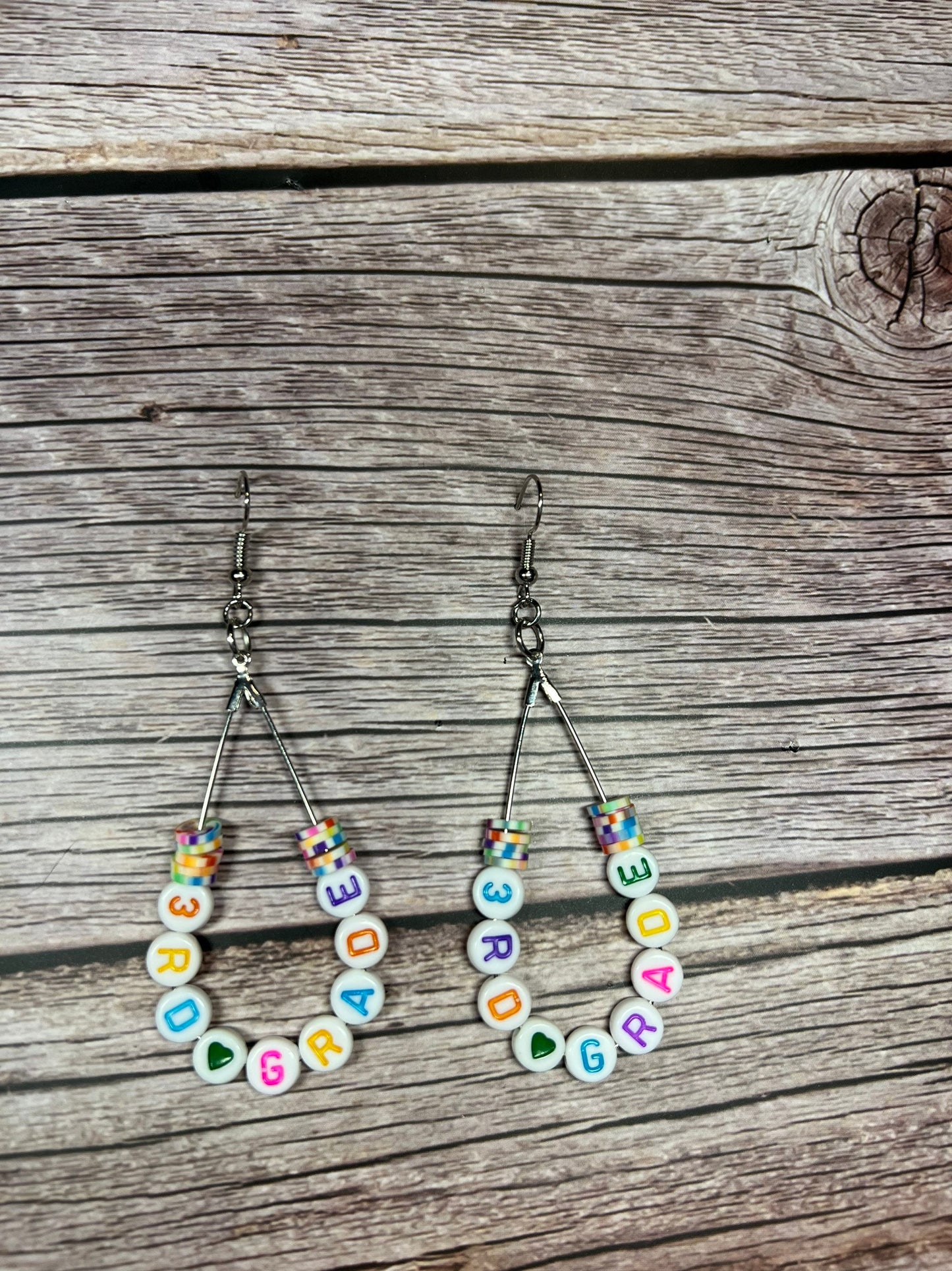 3rd Grade Beaded Teacher Teardrop Earrings