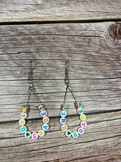 3rd Grade Beaded Teacher Teardrop Earrings